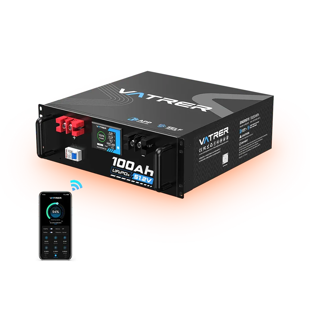 Vatrer 48V(51.2V) 100Ah Heated Lithium Solar Battery, Max 5120W Load Power CA - 1 PACK