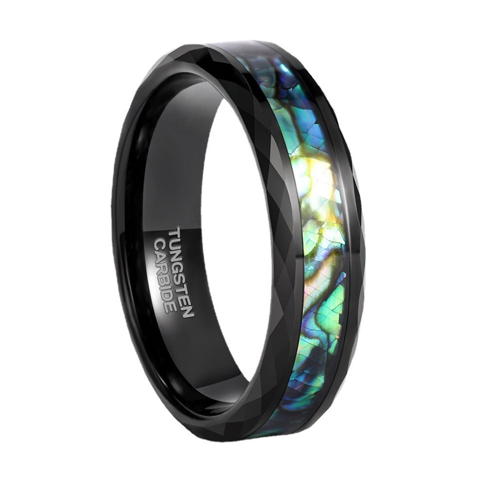 【Paar】Gehämmerter Wolfram-Goldring - Eingelegte Abalone Muschel