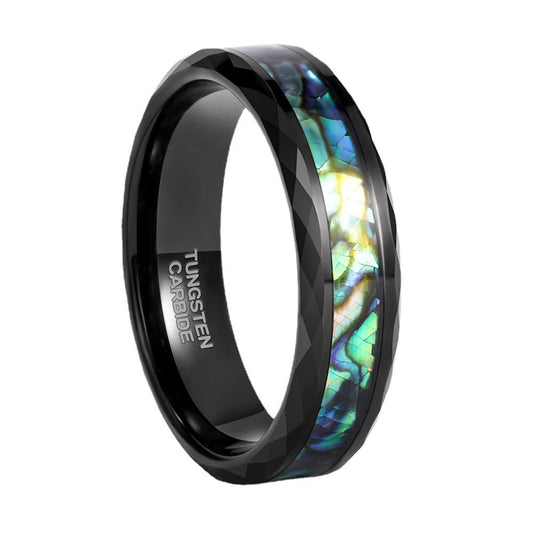 【Paar】Gehämmerter Wolfram-Goldring - Eingelegte Abalone Muschel