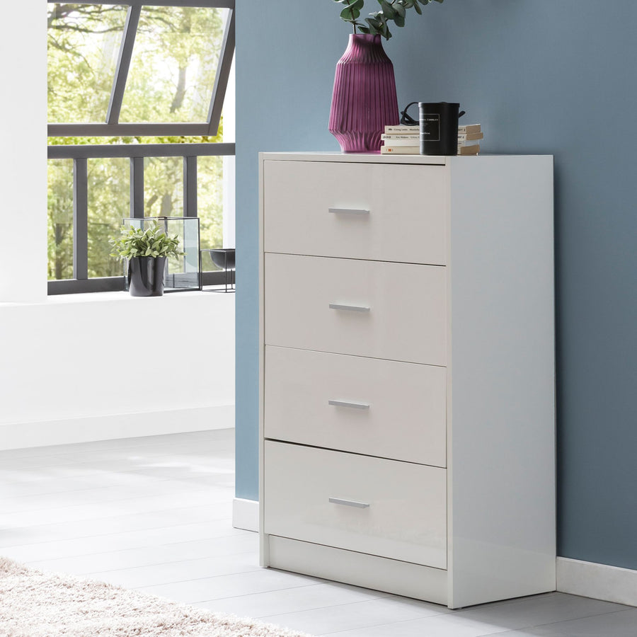 FineBuy Design Sideboard FB52330 Weiß Hochglanz 60x90x30 cm Anrichte Holz Modern, Schmale Schubladenkommode Esszimmer, Kleiner Allzweckschrank Flur, W