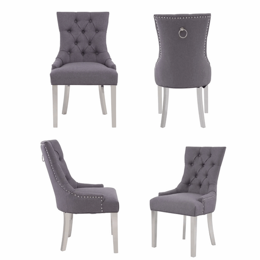 Richmond Grey Fabric Button Tufted Dining Chairs - Sold In Pairs