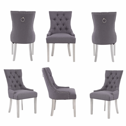Richmond Grey Fabric Button Tufted Dining Chairs - Sold In Pairs