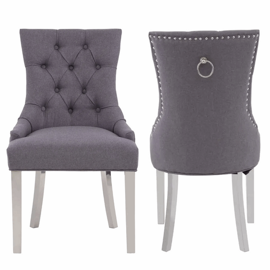 Richmond Grey Fabric Button Tufted Dining Chairs - Sold In Pairs