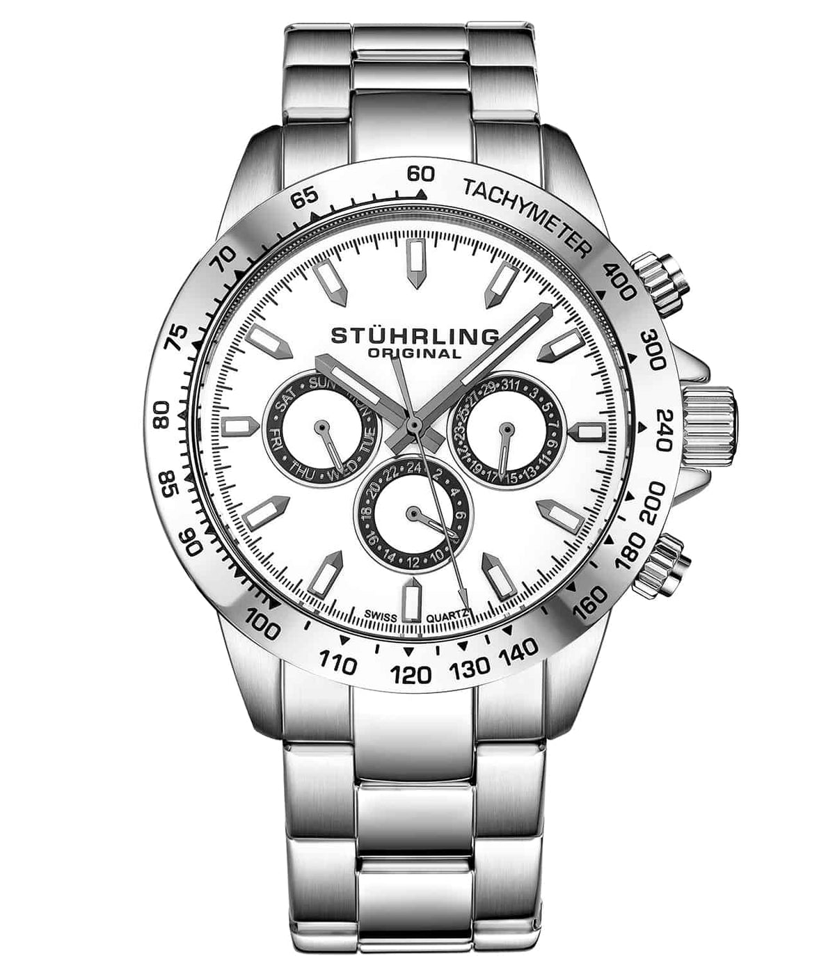 Raceway 564 GMT Quartz 42mm Chronograph - White Dial / Silver Case / Silver Stainless Steel Bracelet Deployant Buckle