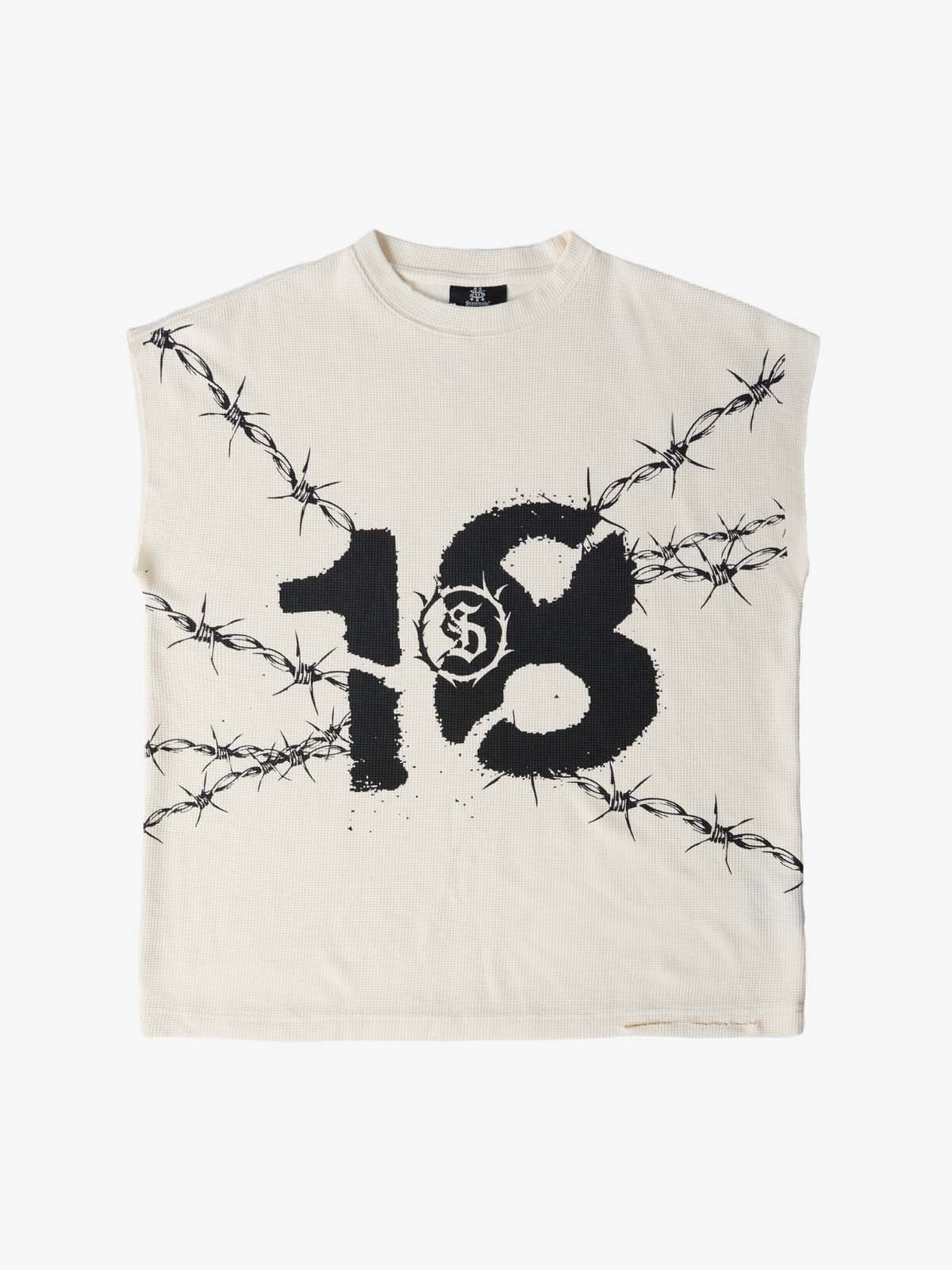 Waffle Thorn Print Sleeveless T-Shirt - Off-White / S