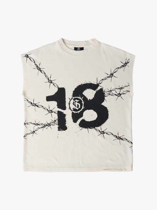 Waffle Thorn Print Sleeveless T-Shirt - Off-White / S