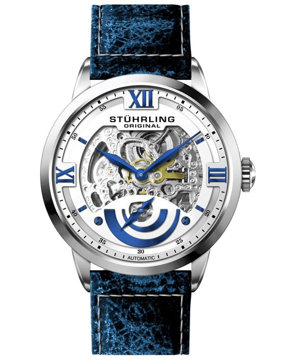 Legacy 574B Automatic 44mm Skeleton - Silver Dial / Silver Case / Blue Leather Strap Tang Buckle