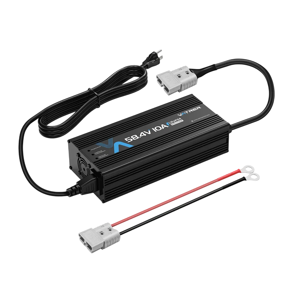 Vatrer 48V Lithium Battery Charger, 58.4V 10A AC-DC LiFePO4 Smart Battery Charger