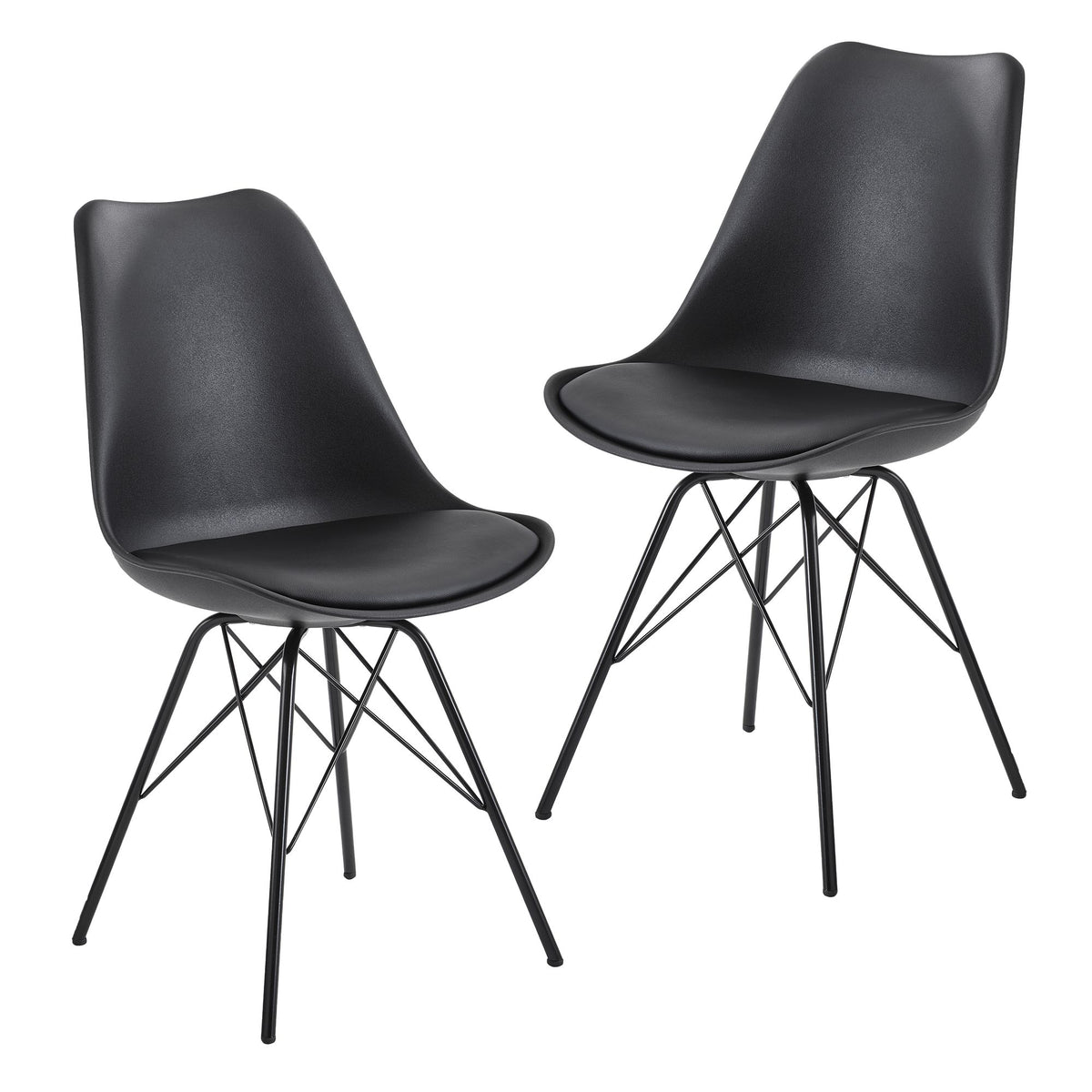 FineBuy Esszimmerstuhl 2er Set Küchenstuhl Kunststoff Skandinavisches Design, Schalenstuhl mit Kunstleder-Bezug, Polsterstuhl Stuhl Gepolstert