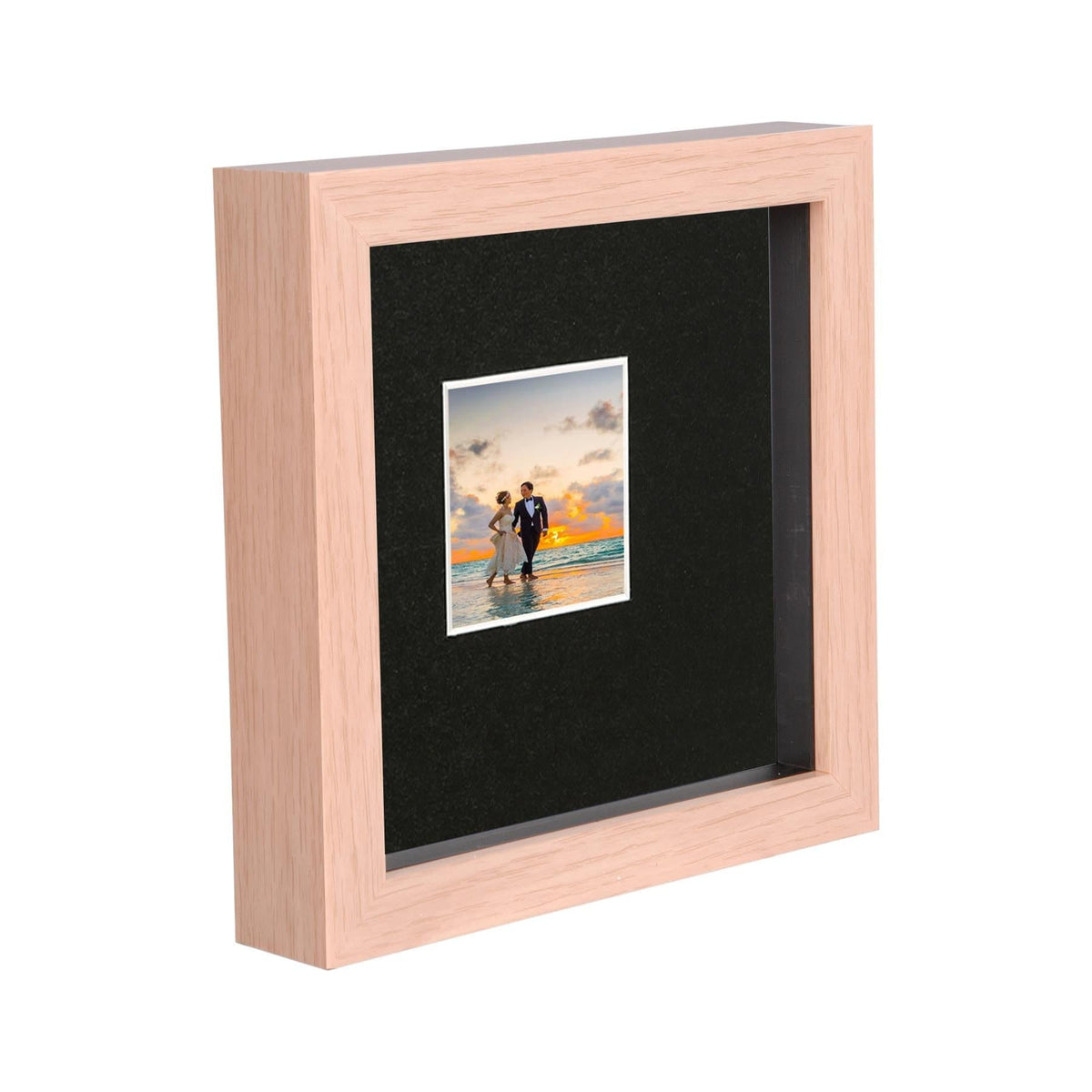 6" x 6" Light Wood 3D Deep Box Photo Frame - with 2" x 2" Mount - Black Mount