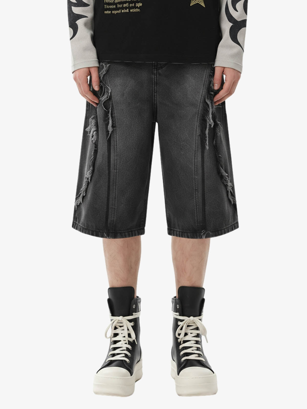 Thesupermade High Street Washed Distressed Denim Shorts - 2100 - Black / S