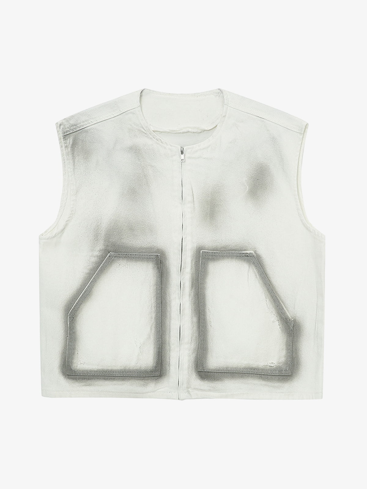 Washed Workwear Zip-Up Denim Vest - White / M