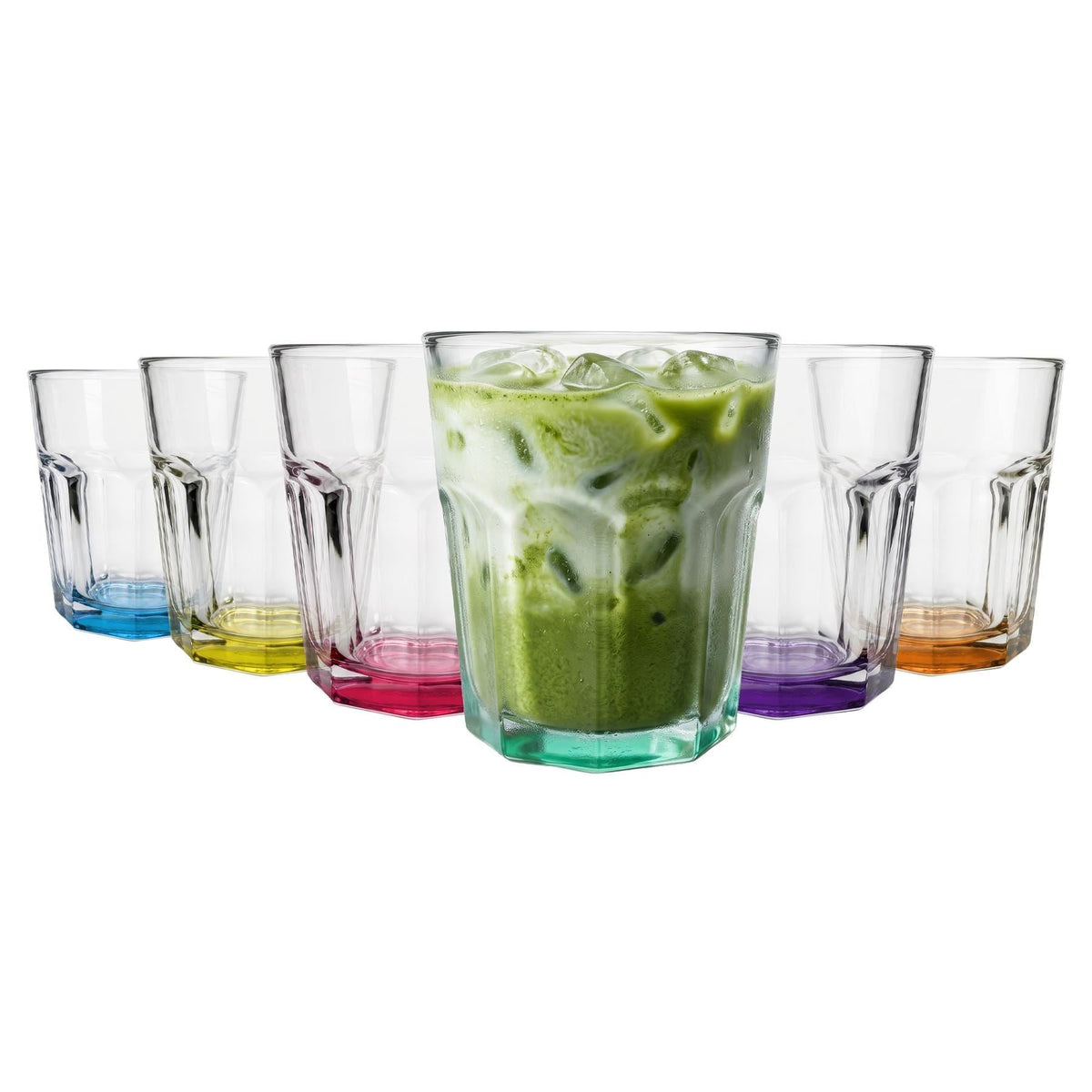 285ml Panelled Glass Tumblers with Coloured Base - Pack of Six