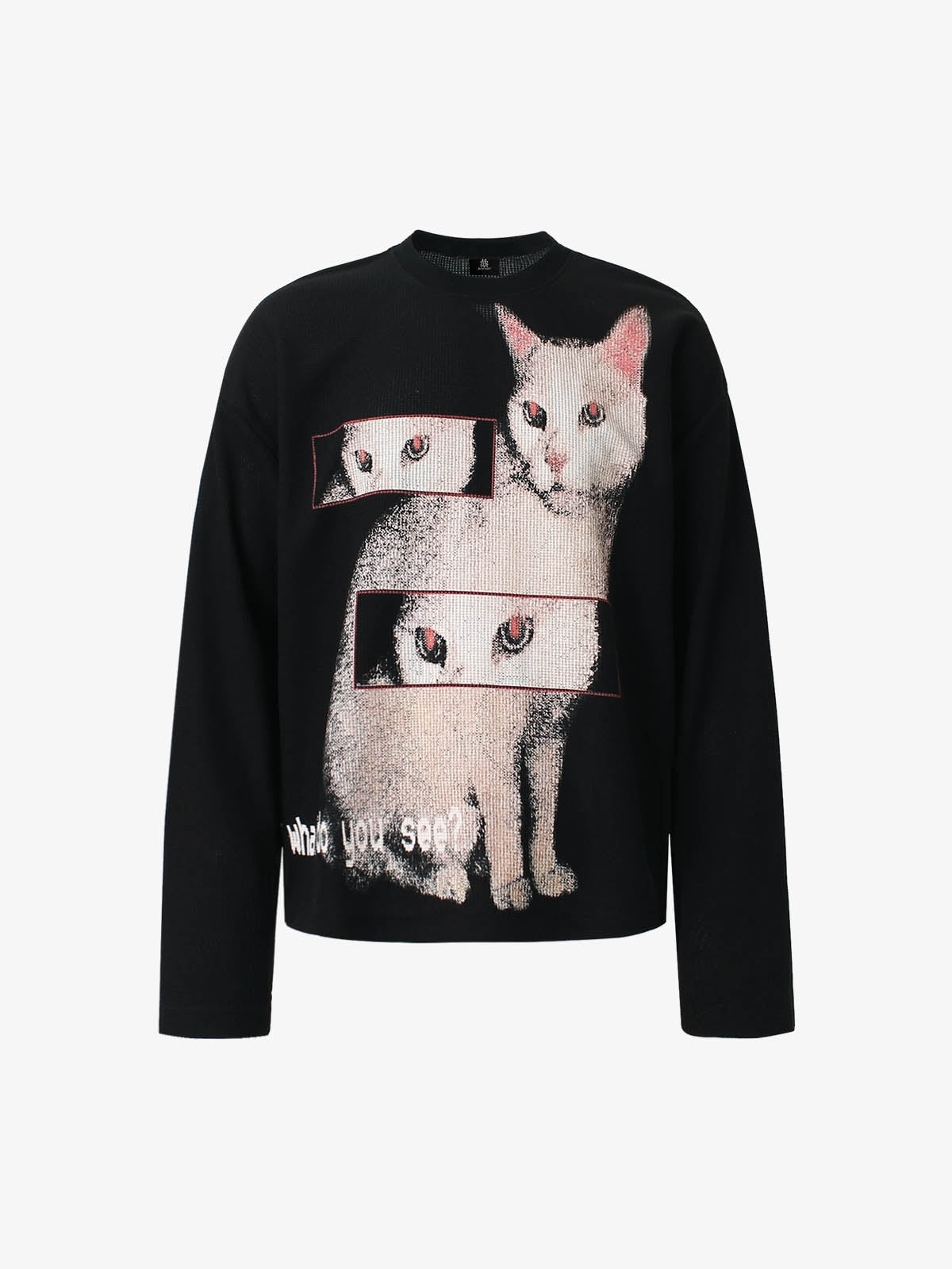Cat Print Long-Sleeved T-Shirt - Black / M