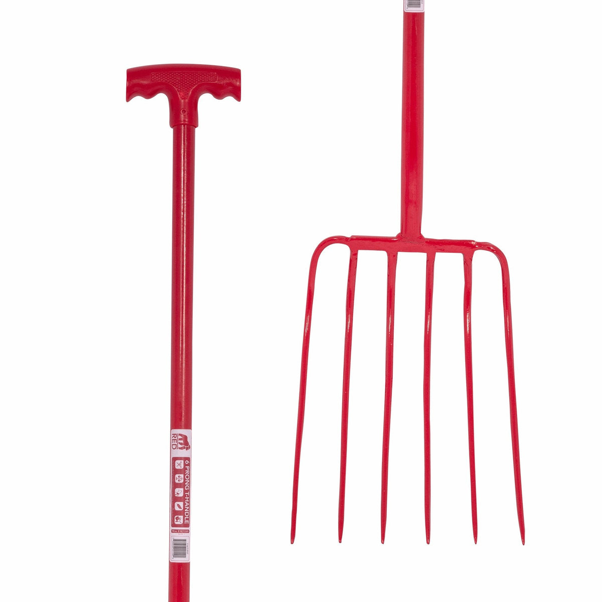 6 Prong Manure Fork with T Handle | Colour: Red