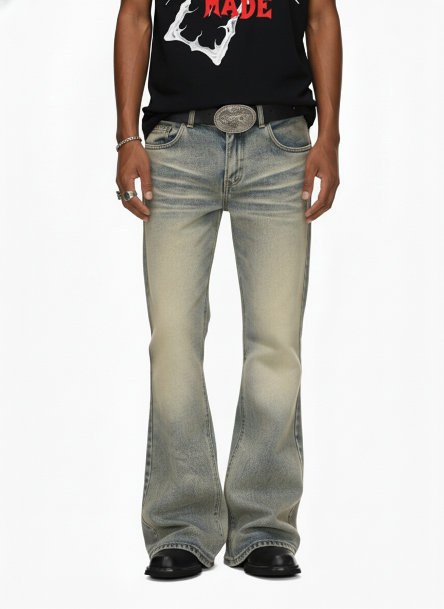 Vintage Washed Flare Jeans - 2625 - Denim Blue / S