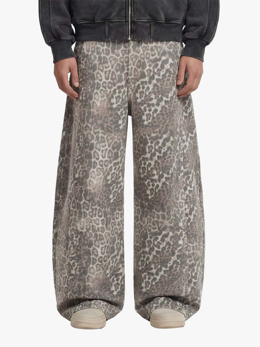 Street Leopard Camouflage Pleated Barrel Jeans - 2636 - Leopard / S