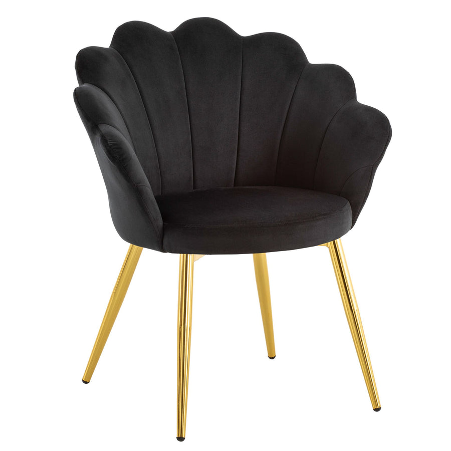 FineBuy Esszimmerstuhl Tulpe Samt Gepolstert, Küchenstuhl mit Goldfarbenen Beinen, Schalenstuhl Skandinavisches Design, Polsterstuhl mit Stoffbezug