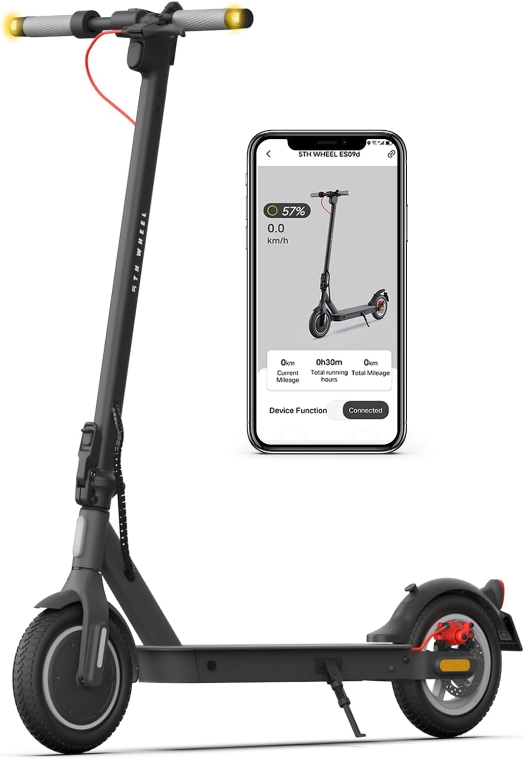 E Scooter mit Straßenzulassung ABE, 5TH WHEEL V30PRO Elektroscooter mit Blinker, 10 Zoll Reifen, 25-30 km Reichweite, mit APP, 4 Geschwindigkeitsmodi,