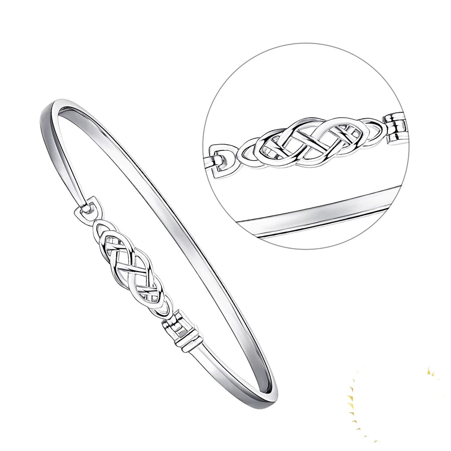 Elegant Irish Celtic Knot 925 Sterling Silver Bangle Bracelet for Women - Vintage Trendy Fine Jewelry
