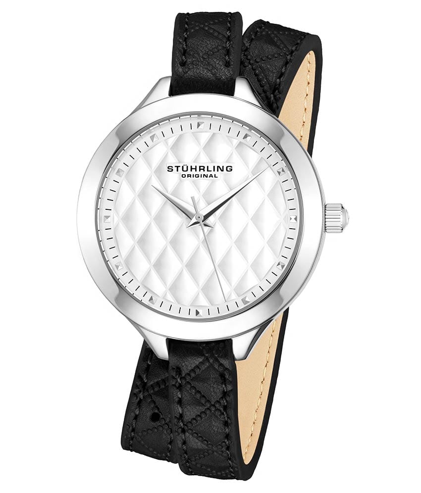 Stührling Deauville 658 Quartz 38mm Fashion - Ivory Dial / Silver Case / Black Leather Strap Tang Buckle