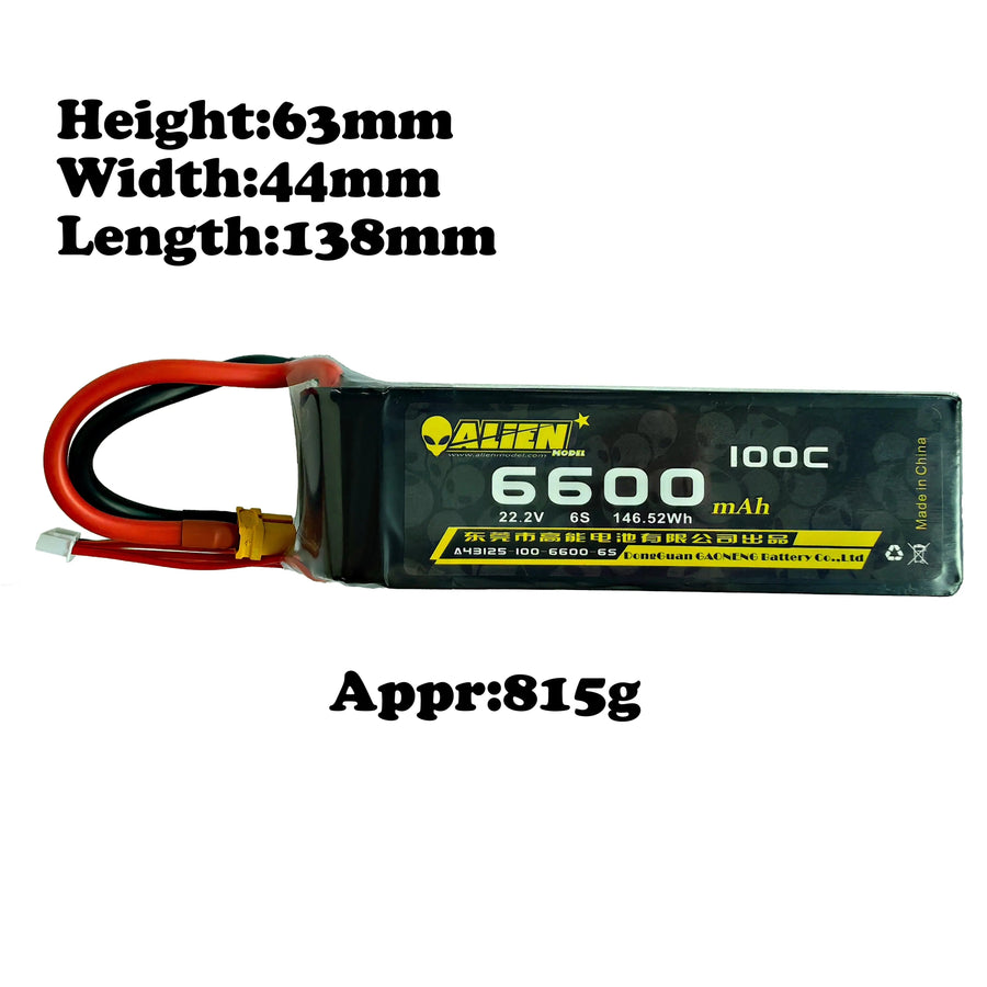 Alien 6600mAh 6S 22.2V 100C Battery with XT60 Plug