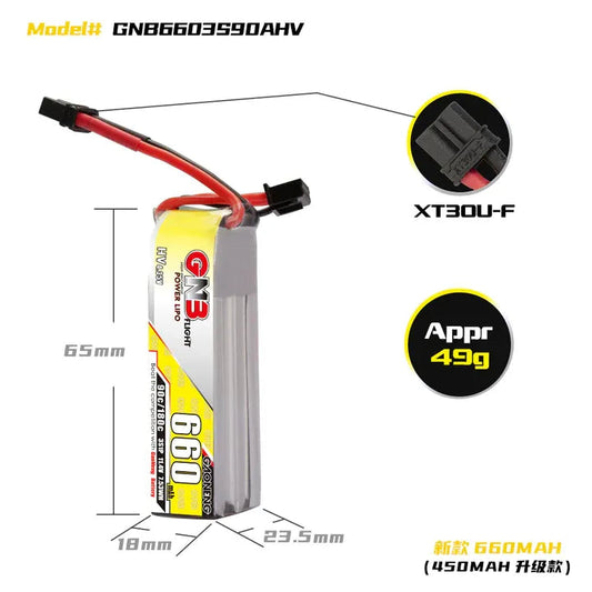 GAONENG GNB 660mAh 11.4V 3S 90C HV Lipo Battery - XT30 Plug(Pack of 2)