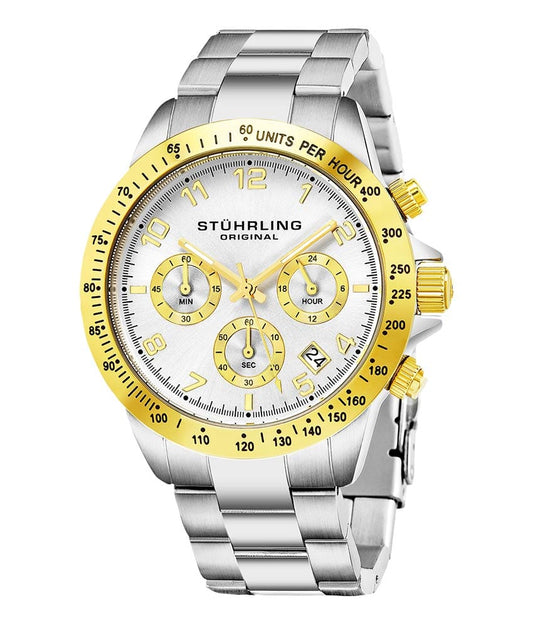 Stührling Concorso 665B Quartz 40mm Chronograph - Silver Dial / Silver Case / Silver Stainless Steel Bracelet Deployant Buckle
