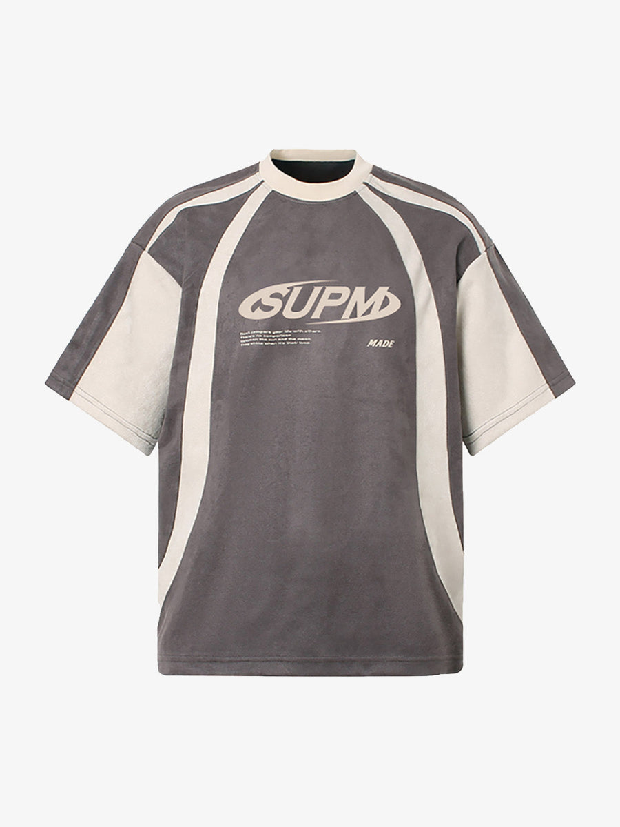 Jersey Deconstructed Contrast Color Stitching Print T-Shirt - 2407 - Grey / M