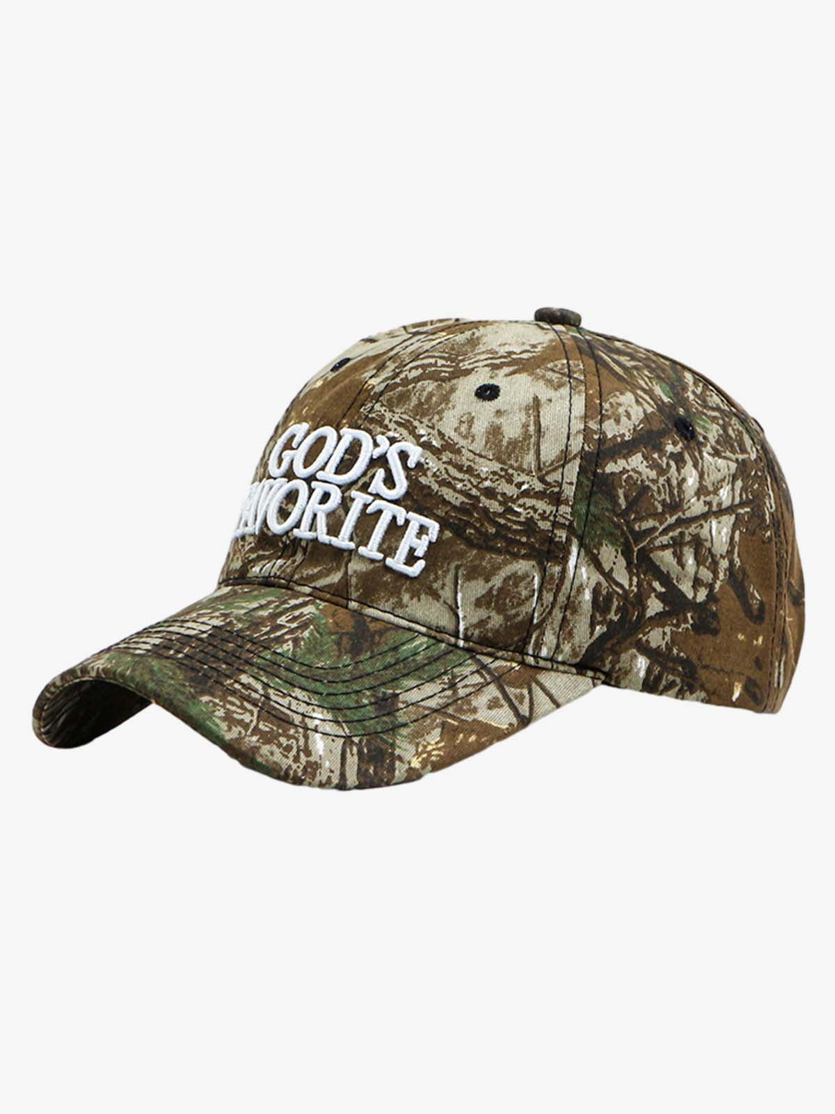 Classic Camo “God’s Favorite” Embroidery Curved Brim Baseball Cap - Khaki