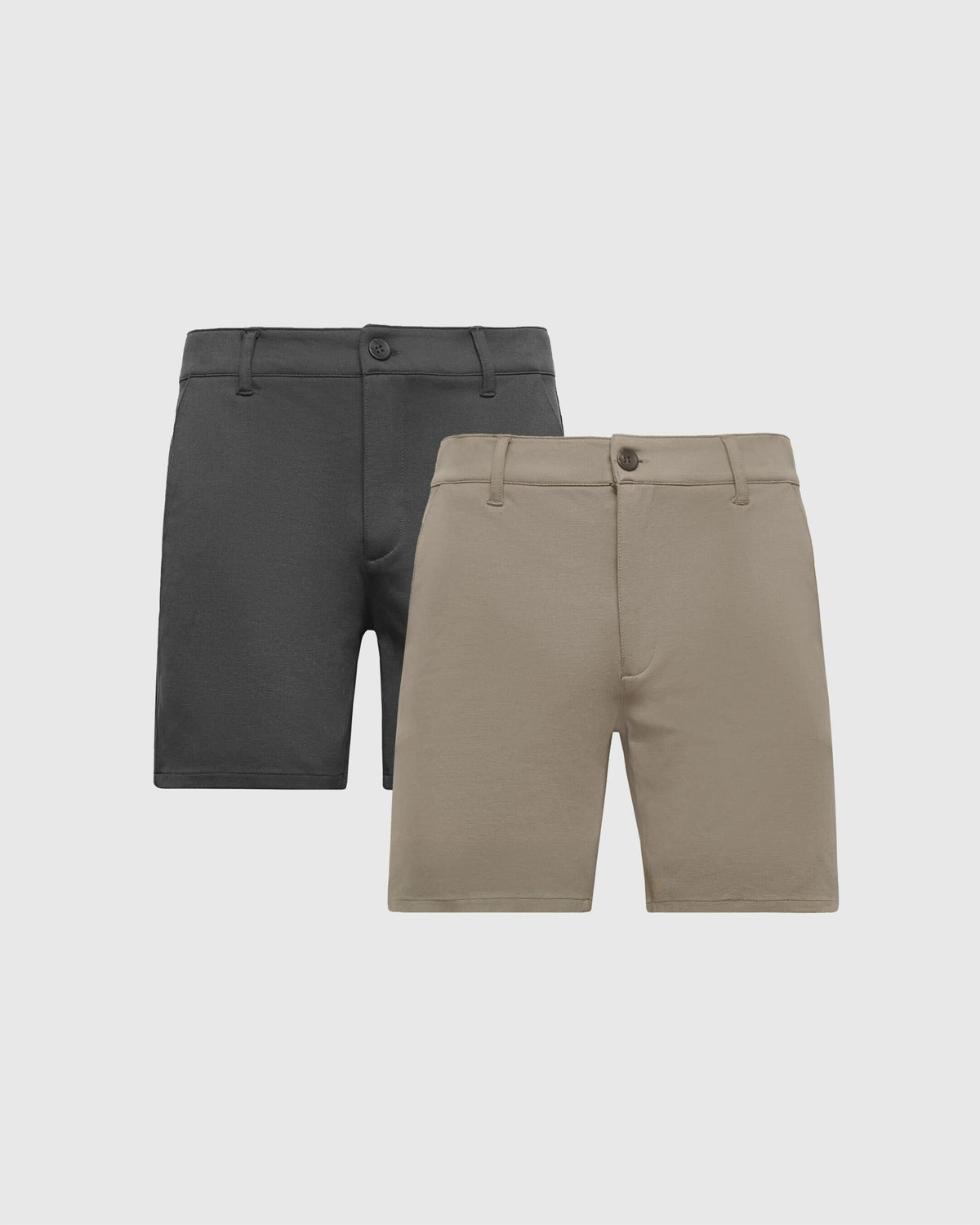 True Classic 7" Carbon Gray & Khaki Comfort Knit Chino Shorts 2-Pack | Cotton Blend | Athletic Cut | 38