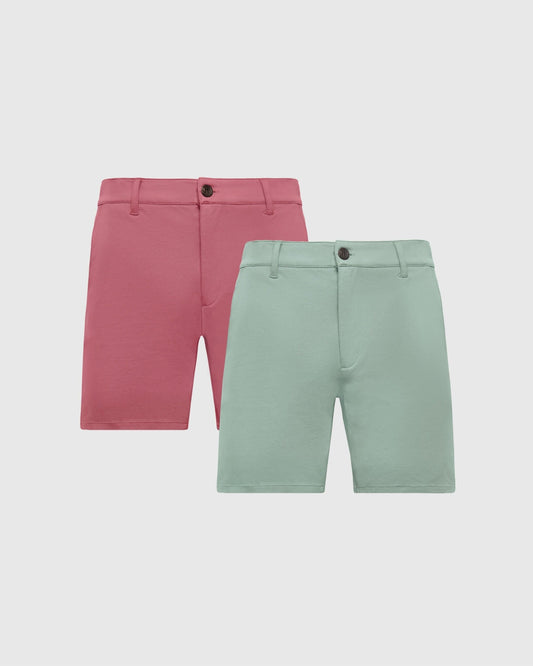 True Classic 7" Rosewood & Slate Gray Green Comfort Knit Chino Shorts 2-Pack | Cotton Blend | Athletic Cut | 36