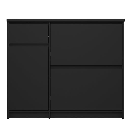 Naia Shoe Cabinet - 2 Flip Down Doors, 1 Door + 1 Drawer - Black Matt