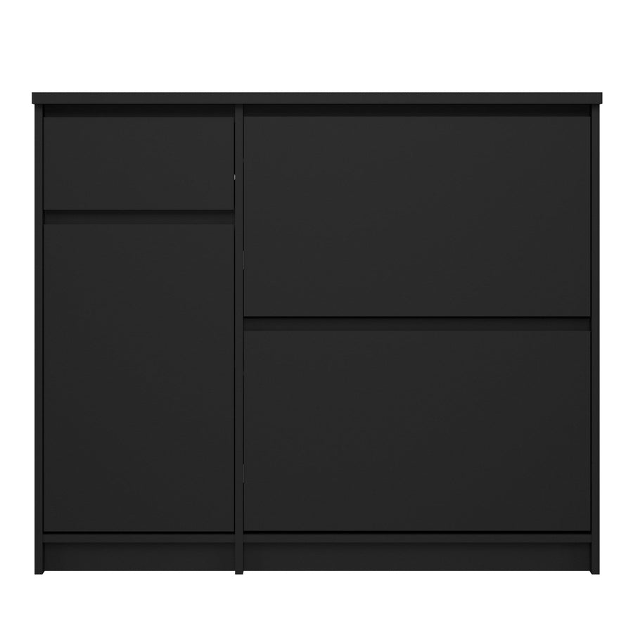 Naia Shoe Cabinet - 2 Flip Down Doors, 1 Door + 1 Drawer - Black Matt