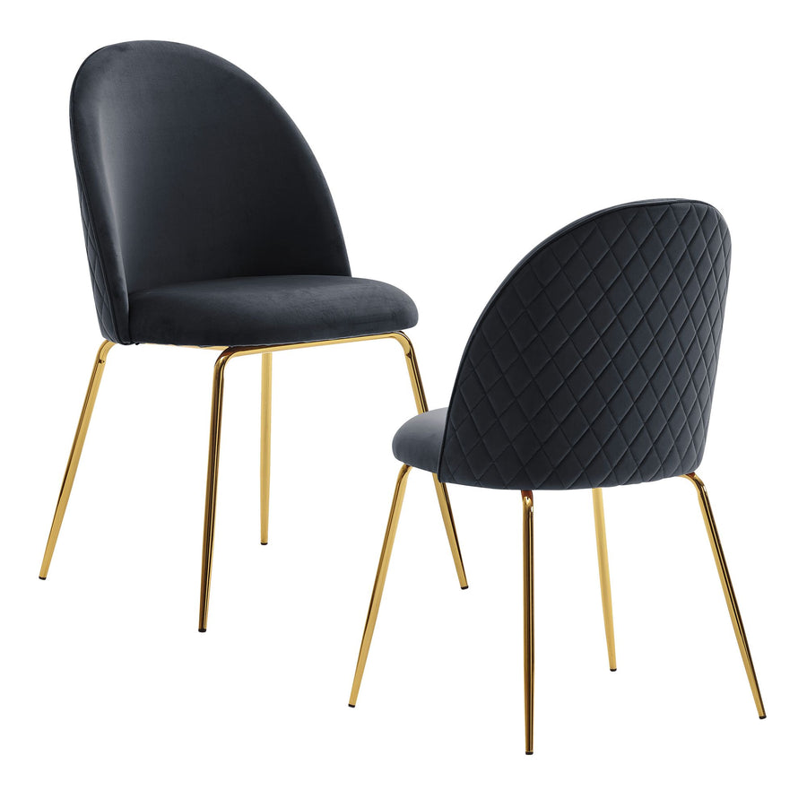 FineBuy Design Esszimmerstühle Samt 2er Set mit Steppung, Moderner Küchenstuhl, Polsterstuhl Esszimmer Skandinavisch, Essstuhl mit goldenen Metall Bei