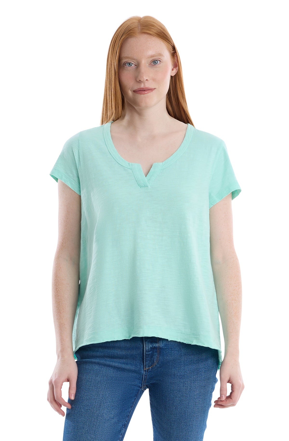 Short sleeve placket hi-lo tee - Cabbage / XS