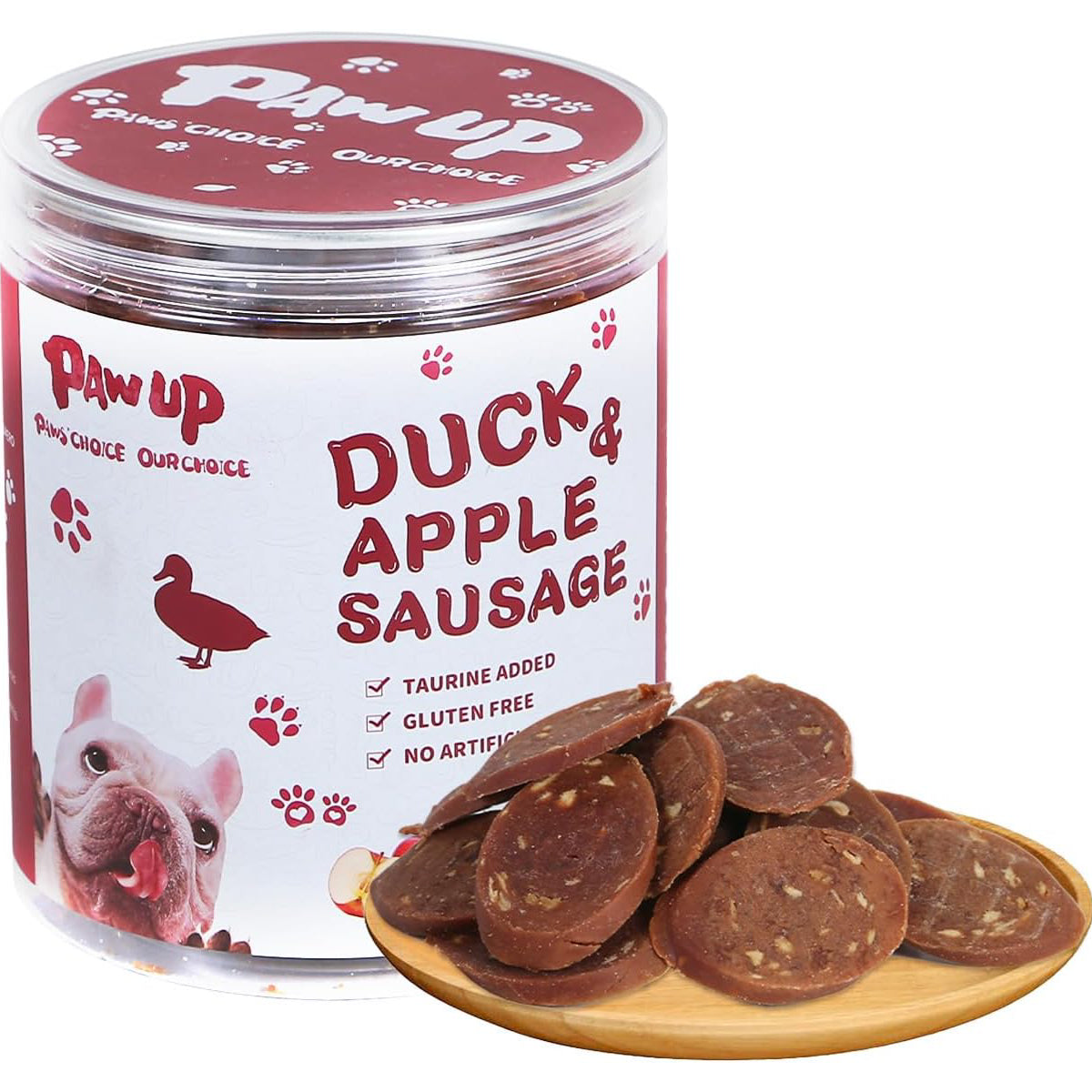 PAWUP Duck Jerky Dog Treats, Duck & Apple Sausage Slices, 12.5 oz | Taurine Added, Rawhide Free, Soft Dog Snack, For Small & Medium Dogs Training
