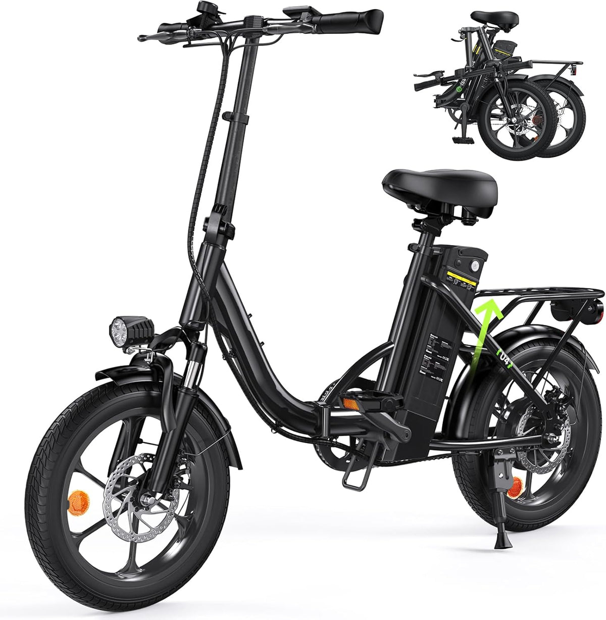 Finbike Klapprad E-Bike 16 * 2.15 Zoll Fat Tire,Tragbares Elektrofahrrad mit 10.4Ah Abnehmbarem Akku,4 Fahrmodi,PAS Reichweite MAX 88KM,Falt-Elektrofa