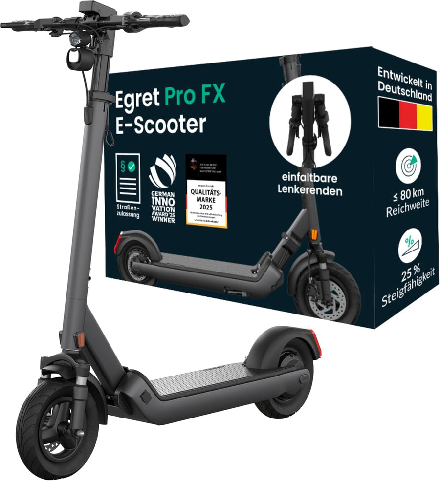 Egret Pro FX E-Scooter mit Straßenzulassung (max. 20 km/h), Reichweite bis 80km, Frontfederung, App Steuerung, Lenker höhenverstellbar+einfaltbar, Zul