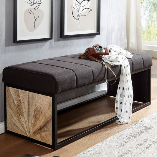 FineBuy gepolsterte Sitzbank 105 cm Massivholz Stoff - Retro Polsterbank für Garderobe Schlafzimmer & Wohnzimmer - Garderobenbank Eingangsbereich