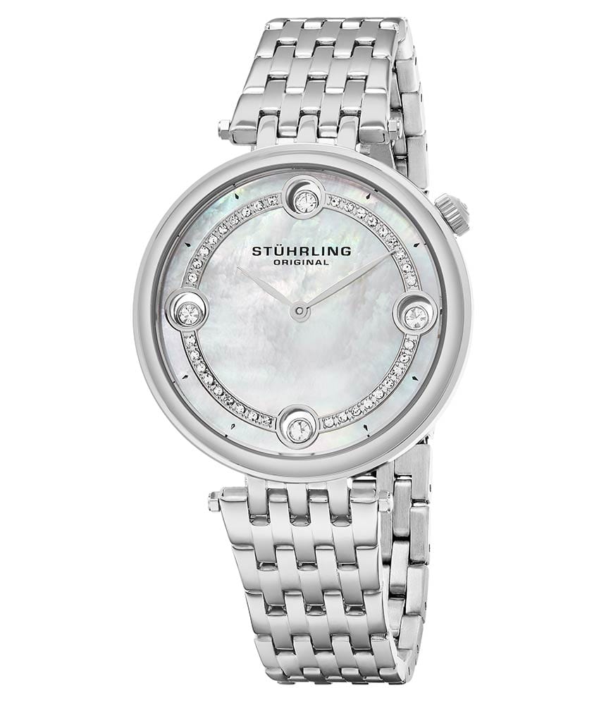 Stührling Noble Quartz 38mm Classic - Silver Dial / Silver Case / Silver Stainless Steel Bracelet Foldover Buckle