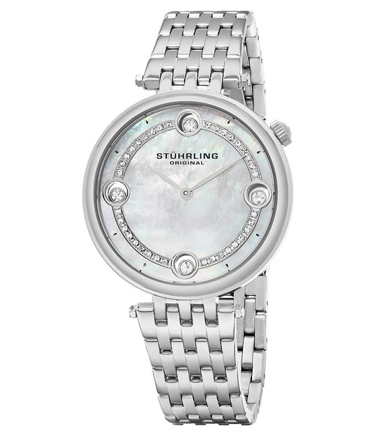Stührling Noble Quartz 38mm Classic - Silver Dial / Silver Case / Silver Stainless Steel Bracelet Foldover Buckle