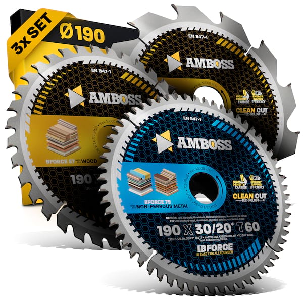 Amboss Ø190 Akku Hand- Kreissägeblatt Set passend für Metabo KS 18, Makita DHS783, Einhell TP-CS 18, DeWalt DCS57