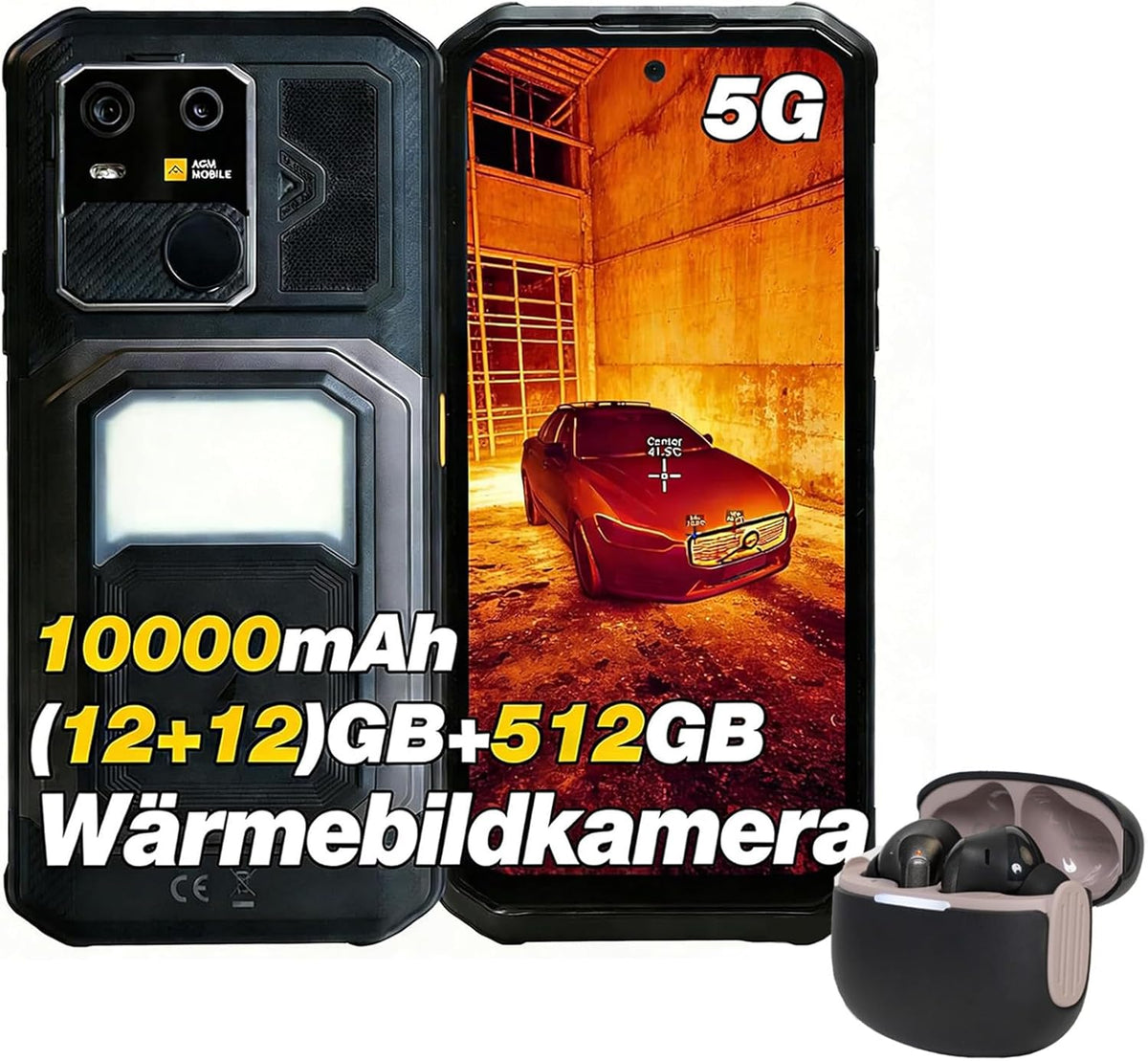 AGM G3 Pro Smartphone Ohne Vertrag Android 15,mit Wärmebildkamera,12+12GB RAM+512GB ROM,64MP+50MP+2MP,10000mAh/6.72 Zoll FHD+120Hz,Dual SIM IP68/NFC/O