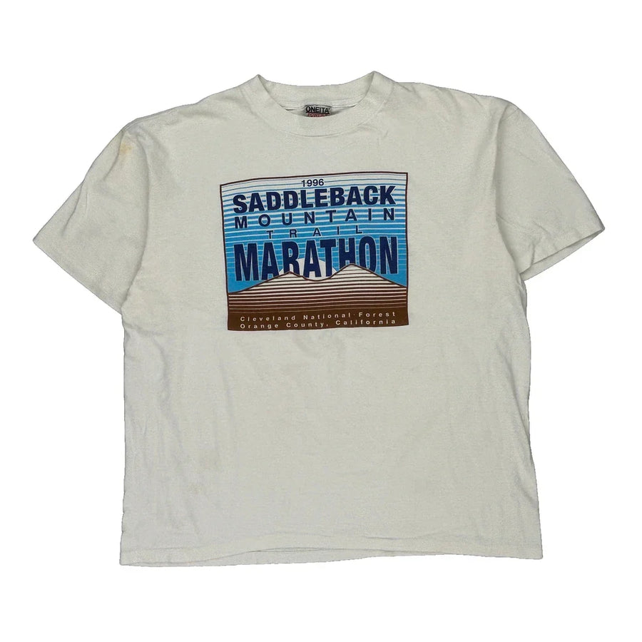 Saddleback Mountain Trail Marathon Oneita Single Stitch T-Shirt - XL White Cotton