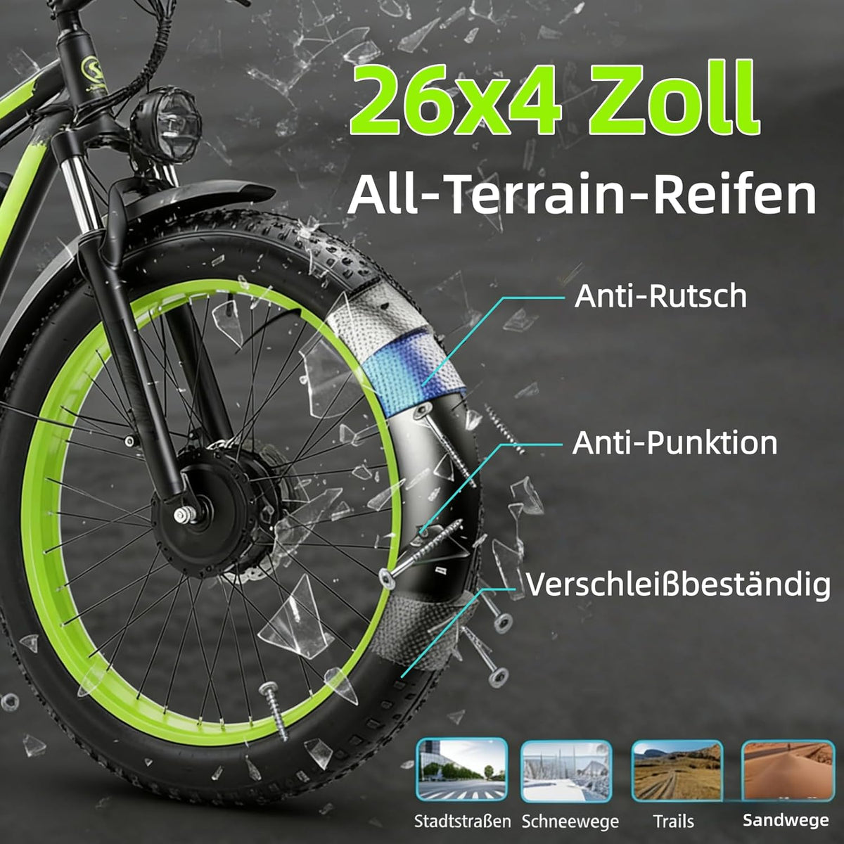 E Bike, 48V 23Ah Akku Elektrofahrrad Ebike mit Telefonhalter, E Fatbike mit 26"x4.0" Fat Tire, 250W E-Bike 120KM Range 21-Gang-Getriebe Hydraulische S