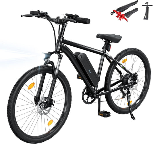 Finbike E Bike 26 Zoll, Elektrofahrrad 36V 10.4Ah Tauschbar Akku, 100KM Schnelllade EBike mit 7Gänge & Doppelscheibenbremse, E Mountainbike für Stadt,
