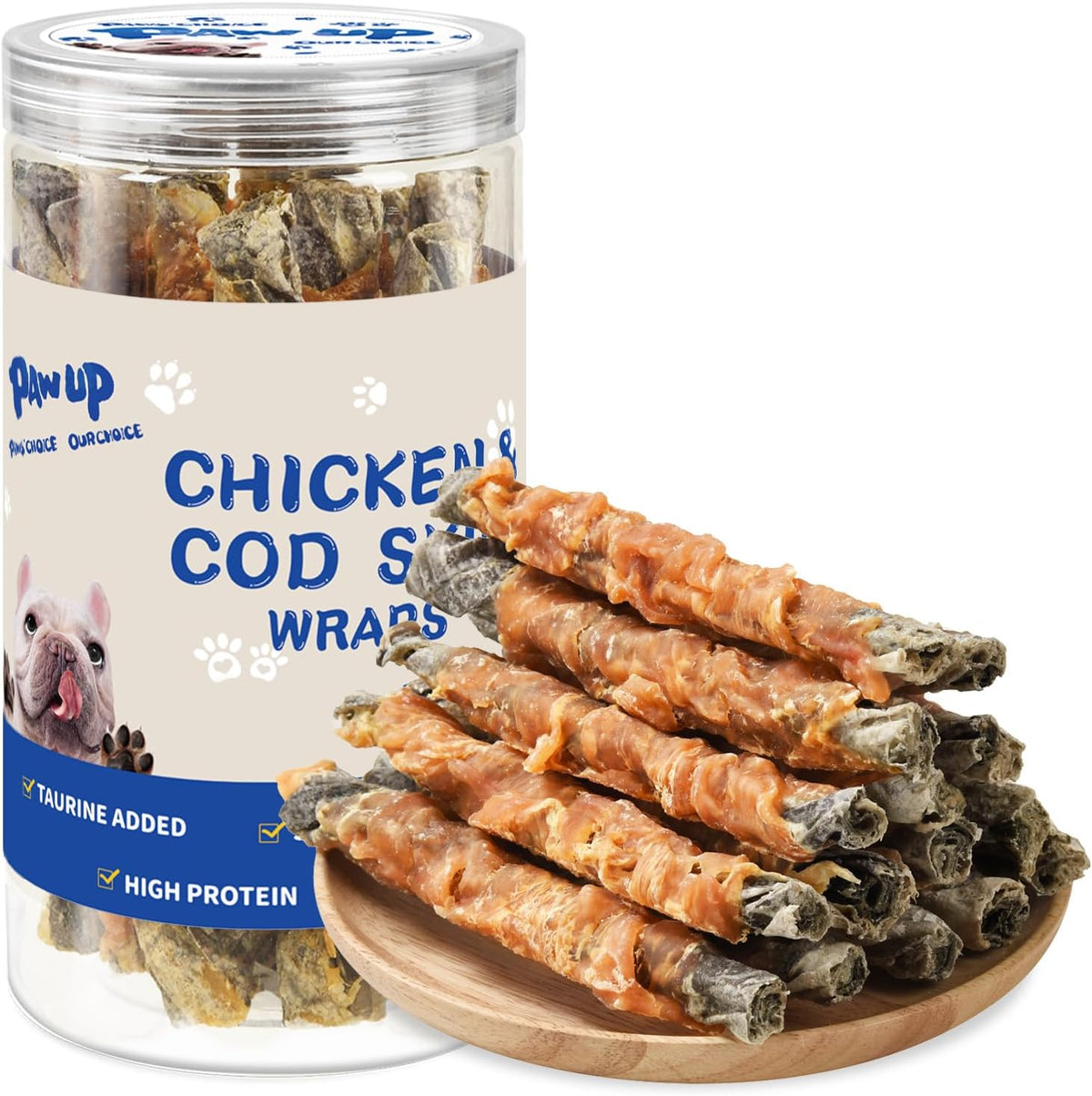 PAWUP Dog Treat Chicken Wrapped Cod Skins, Fish Chews, 12-15 Count | Crunchy & Chewy, Rawhide-Free, Rich in Omega-3, for Small, Medium & Large