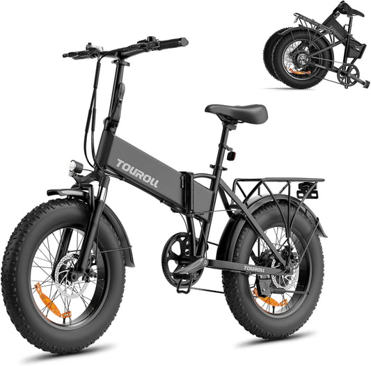 Touroll S1 E-Bike Klapprad Elektrofahrrad mit 20×4.0 Zoll Fat Tire, 48V 15.6Ah Lithium-Akku für Lange Reichweite bis 100KM, 60NM Nabenmotoren, 7-Gang-