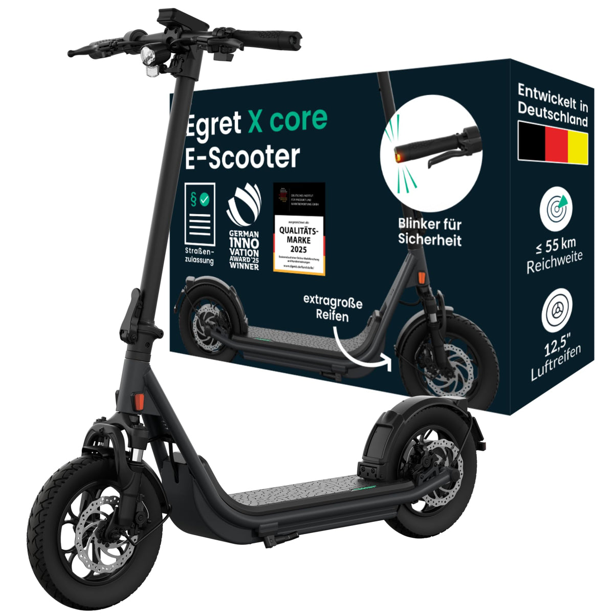 Egret X Serie - Prime, Ultra, Core+, Elektroscooter, E-Scooter mit Straßenzulassung, bis 90km Reichweite, Elektroroller Erwachsene, Eroller 20 kmh, Ap